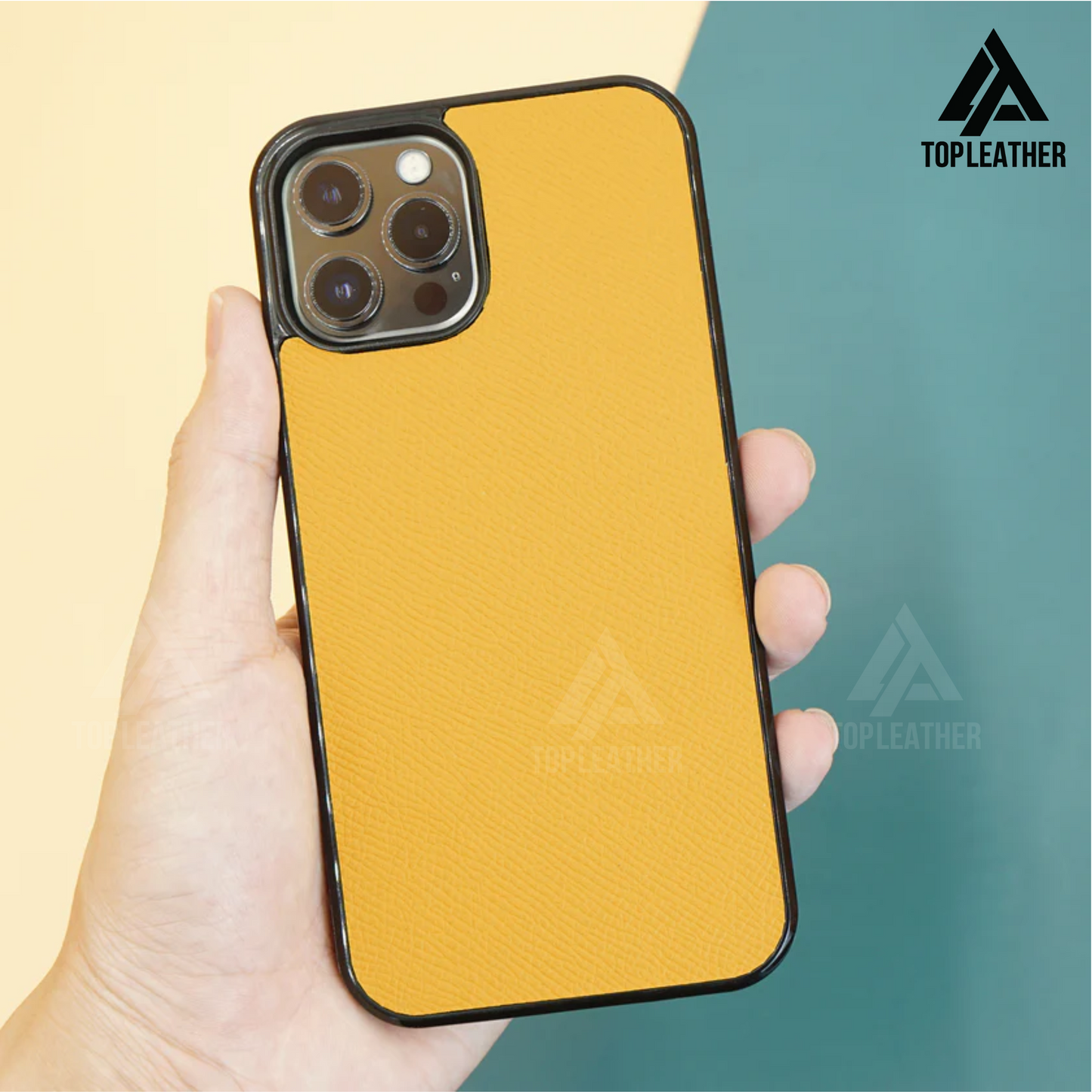 Epsom Leather Phone Case for iPhone 11 12 13 14 Pro/Promax - Yellow