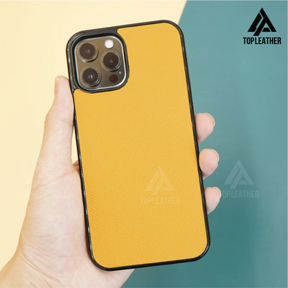 Epsom Leather Phone Case for iPhone 11 12 13 14 Pro/Promax - Yellow