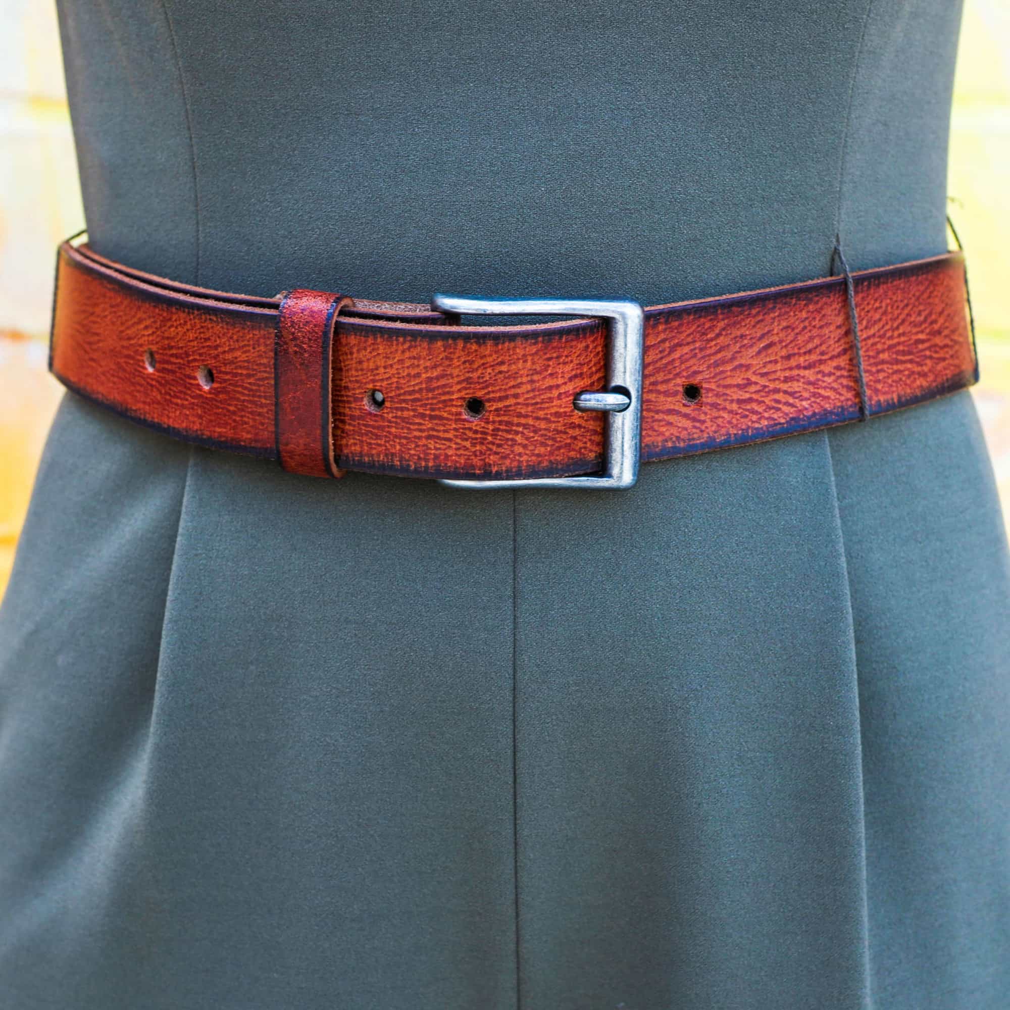 The Volcano Belt - Red Women's Leather Belt with Charred Edges
