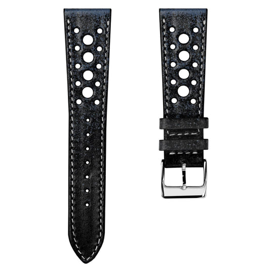 Radstock Racing Style Genuine Leather Watch Strap - Vintage Black