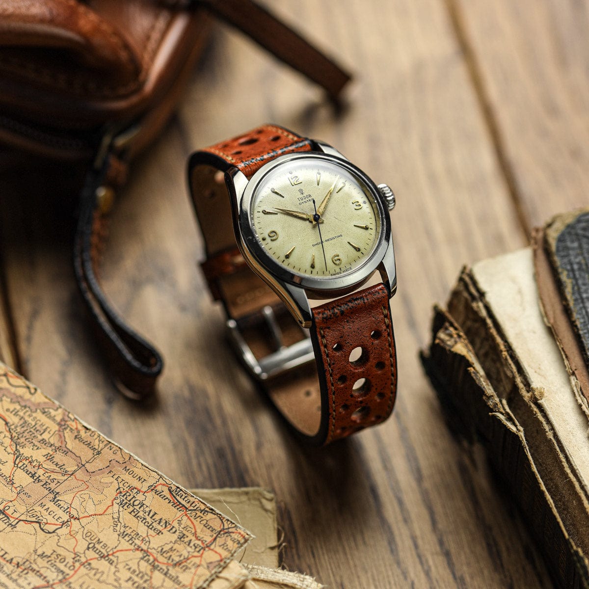 Radstock Racing Style Genuine Leather Watch Strap - Vintage Brown