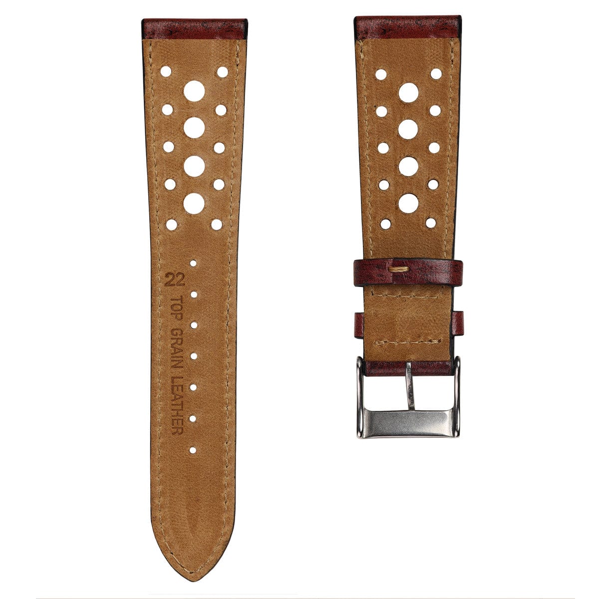 Radstock Racing Style Genuine Leather Watch Strap - Vintage Red