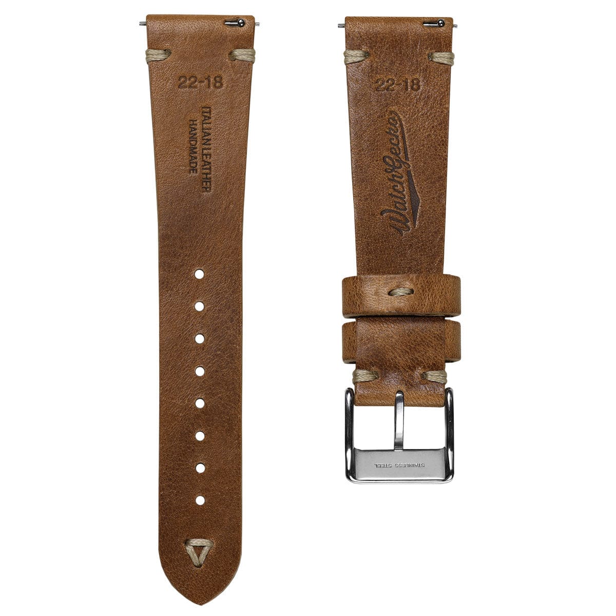 Simple Handmade Italian Leather Watch Strap - Light Brown