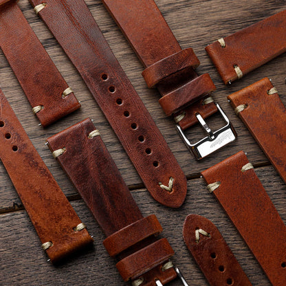 Simple Handmade Italian Leather Watch Strap - Reddish Brown