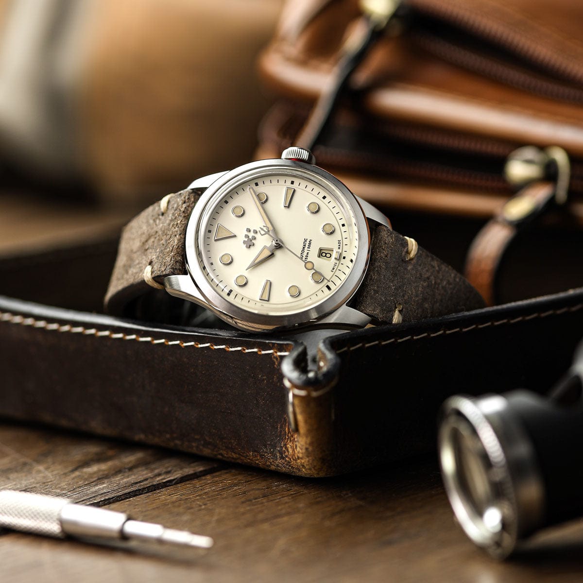 Simple Handmade Distressed Leather Watch Strap - Brown