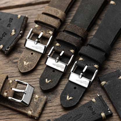 Simple Handmade Distressed Leather Watch Strap - Charcoal