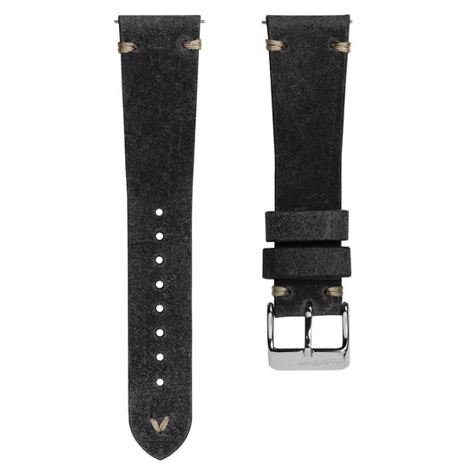 Simple Handmade Distressed Leather Watch Strap - Charcoal