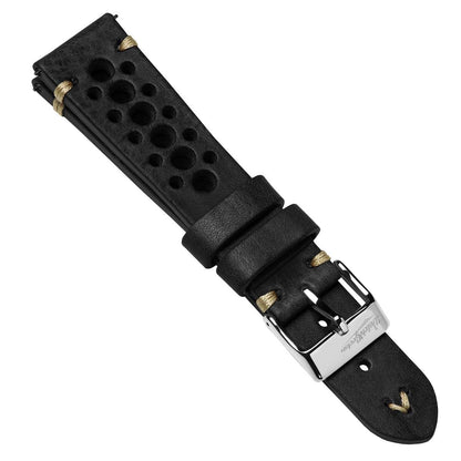 Simple Handmade Italian Leather Perforated Watch Strap - Black