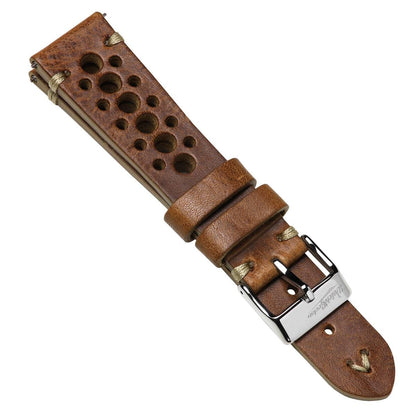 Simple Handmade Italian Leather Perforated Watch Strap - Light Brown