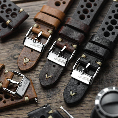 Simple Handmade Italian Leather Perforated Watch Strap - Light Brown