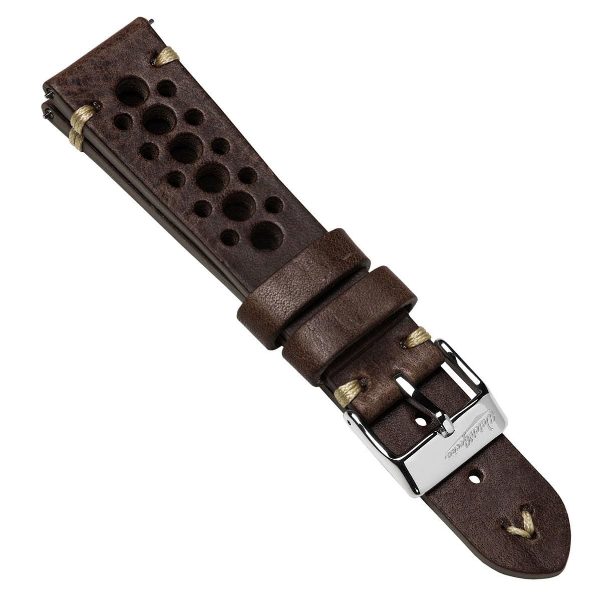 Simple Handmade Italian Leather Perforated Watch Strap - Chocolate Brown