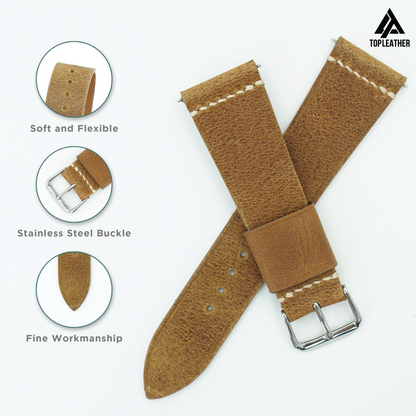 Topleather Waxed Leather Watch Strap - Coffee Brown