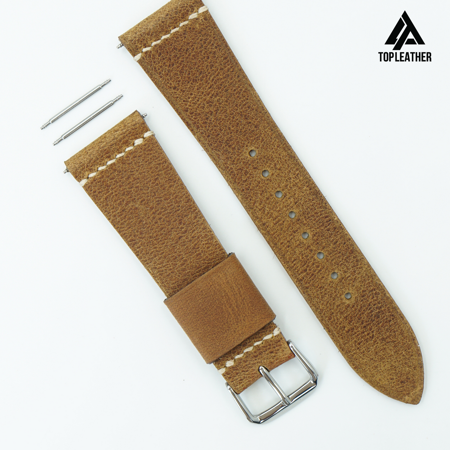 Topleather Waxed Leather Watch Strap - Coffee Brown