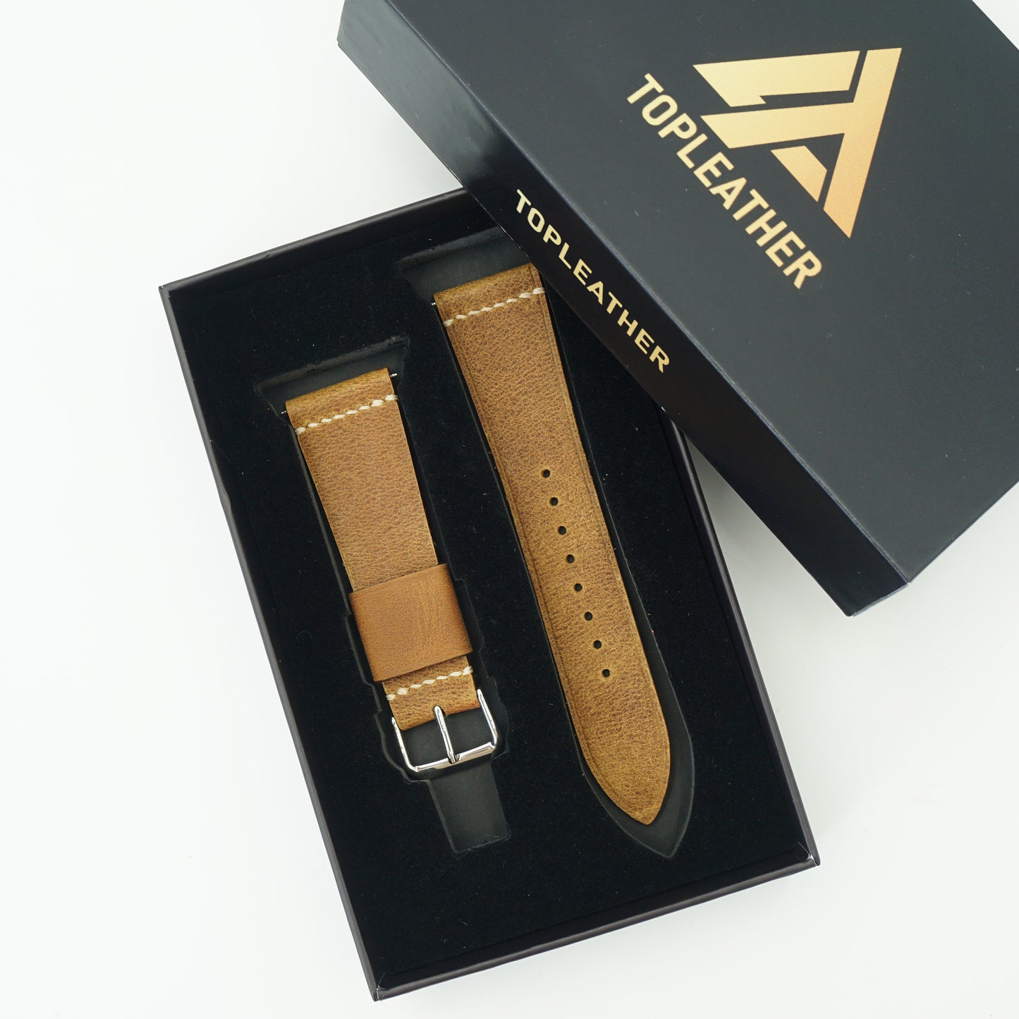 Topleather Waxed Leather Watch Strap - Coffee Brown